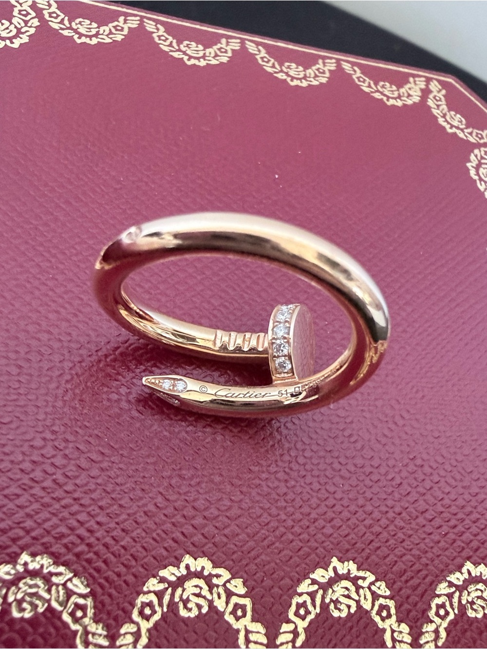 Cartier Juste un Clou 18K Rose Gold Diamond Pavé Nail Ring Classic Model Sz 51 - Picture 5 of 7